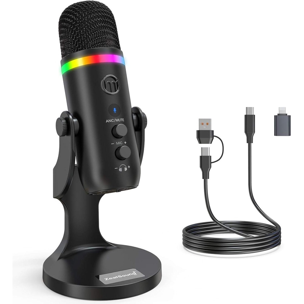 ZealSound K66 PRO Professional Studio USB Microphone Gradient RGB Stand Cables
